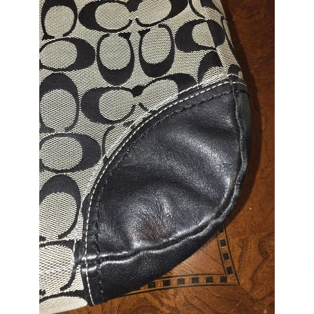 Coach Hamptons Black Gray Jacquard Shoulder Hobo Bag Purse Canvas Y2K # F12640